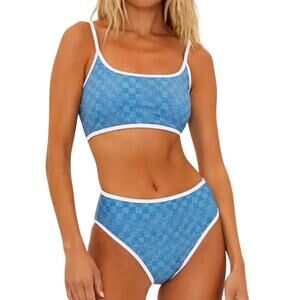 Beach Riot Denim Daze Checkered Scoop Neck Racerback Swimsuit Set XL
